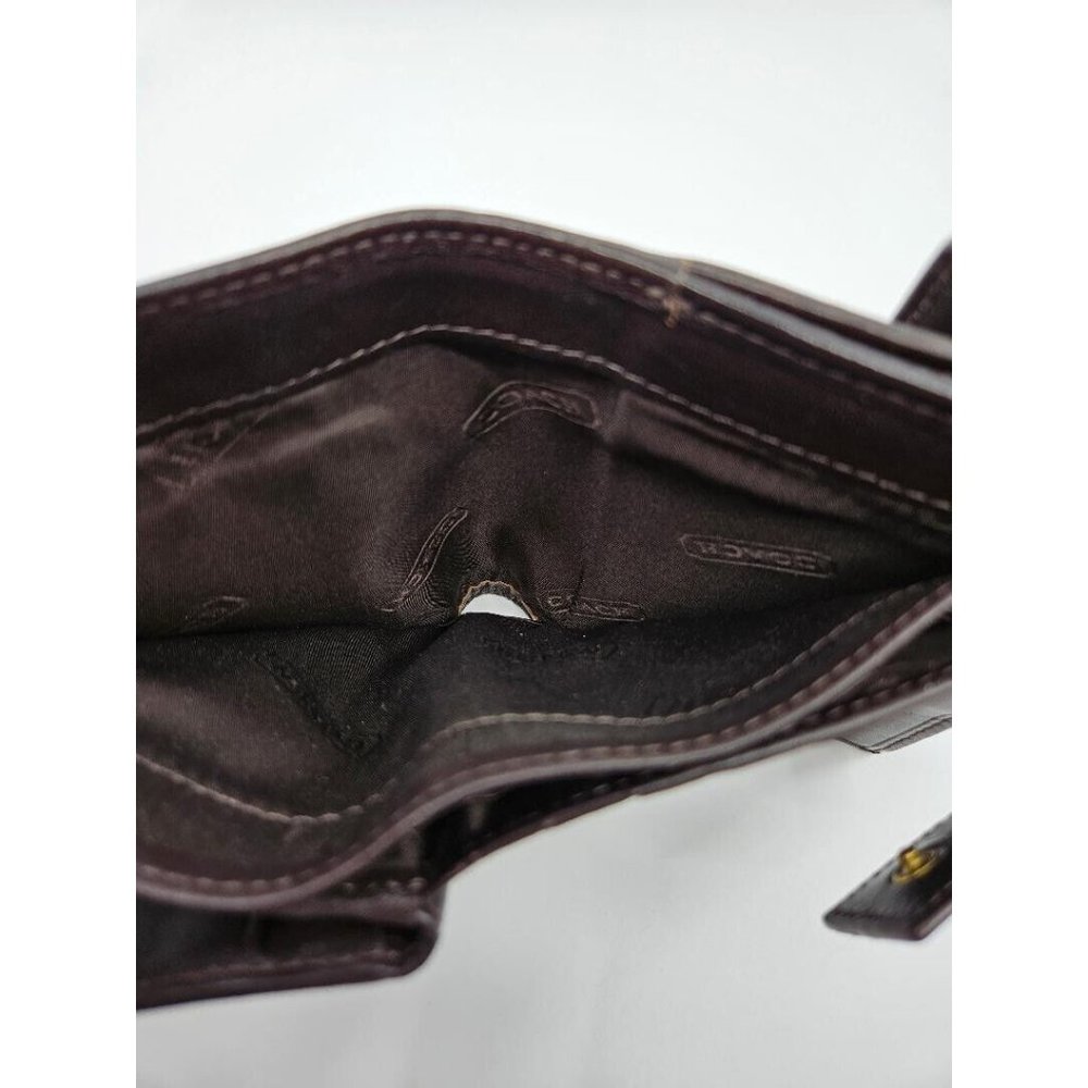 Coach Dark Chocolate Brown Signature Canvas Leather Tri-Fold Snap Wallet - Picture 9 of 13